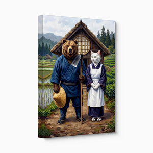 Farmers By Thatched House — farmers by thatched house angled flush print