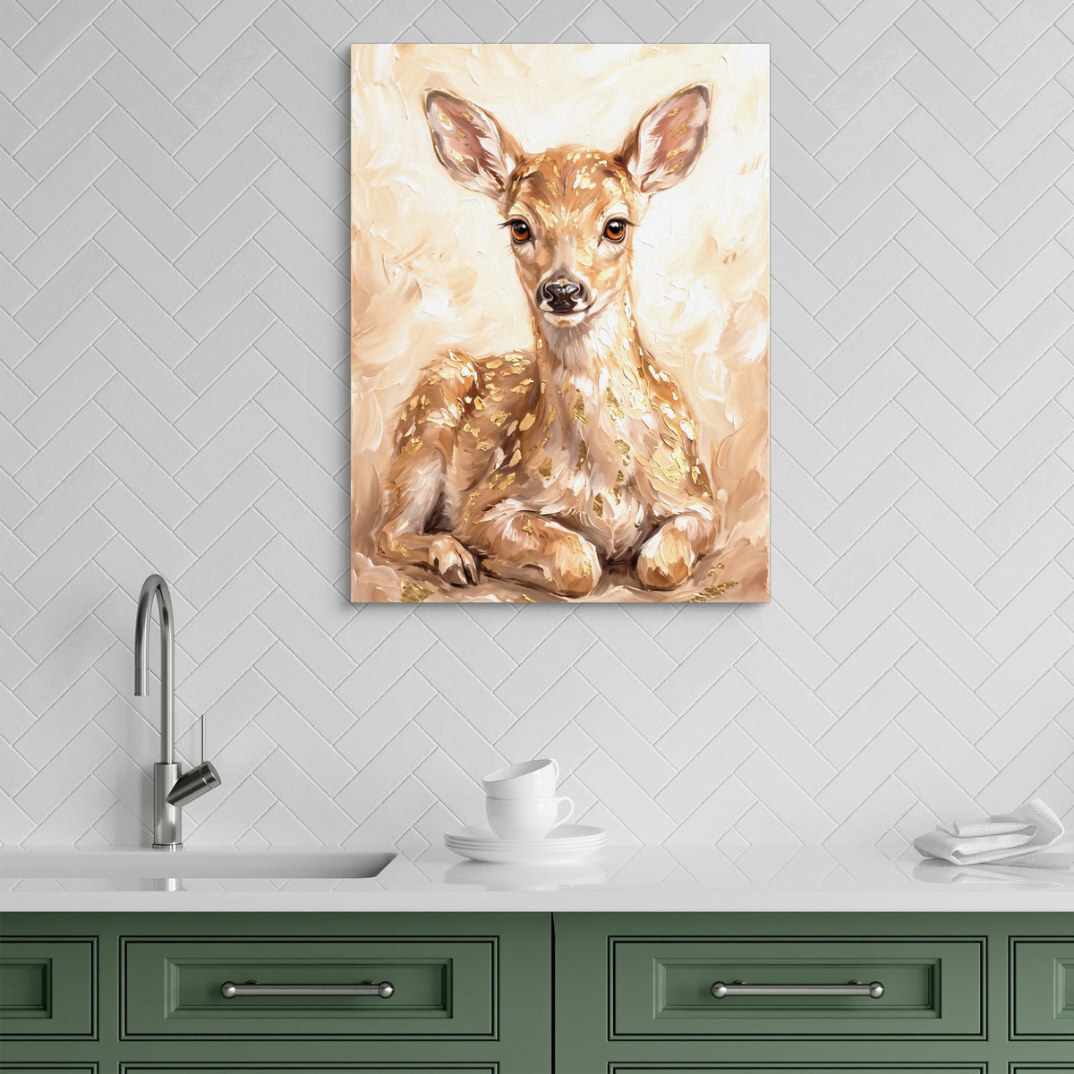 Fawn Dappled Cream — fawn dappled cream sq green kitchen 1port flush print