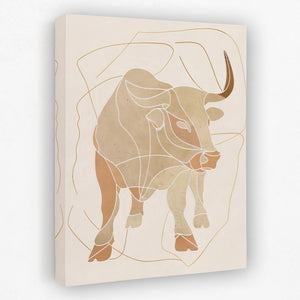 a painting of a bull on a white wall