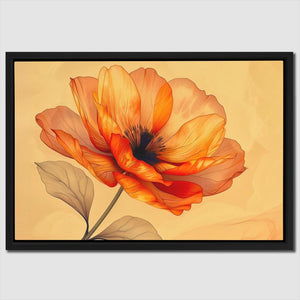 a painting of a large orange flower on a yellow background