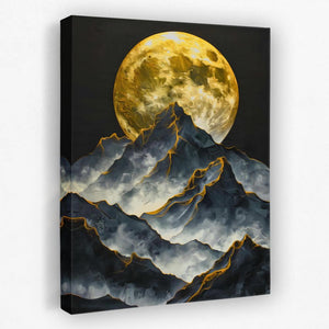 a painting of a mountain with a full moon in the background