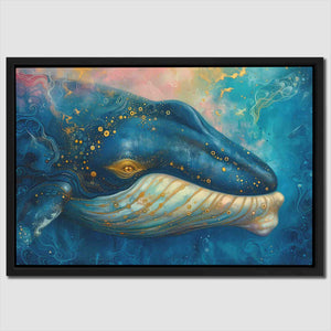 a painting of a blue whale with bubbles and bubbles