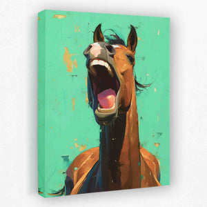 a painting of a horse with its mouth open