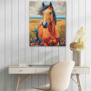 a painting of a horse in a room