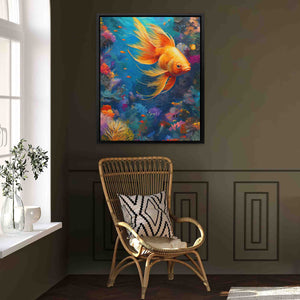 a painting of a goldfish in a room