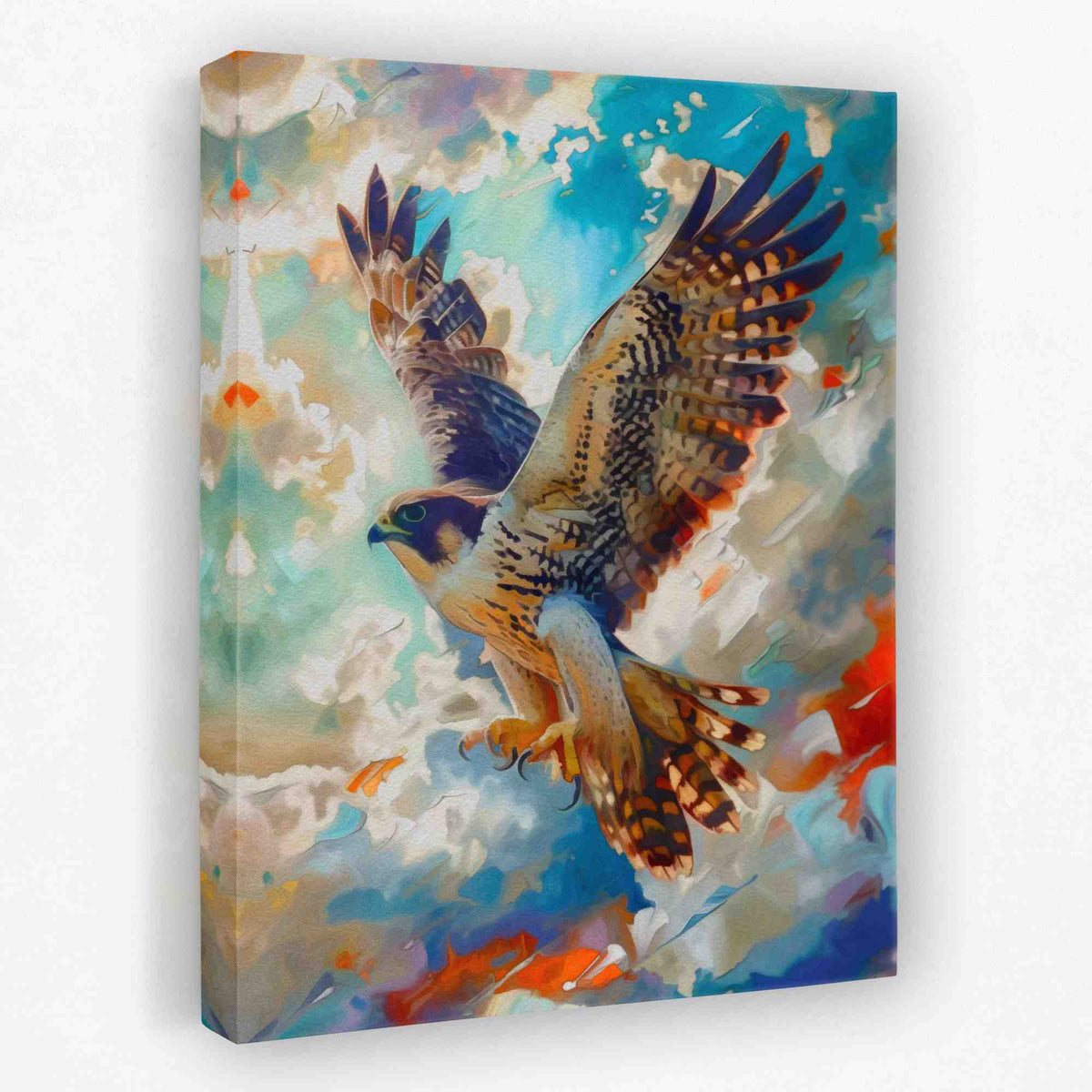 a painting of a bird flying in the sky