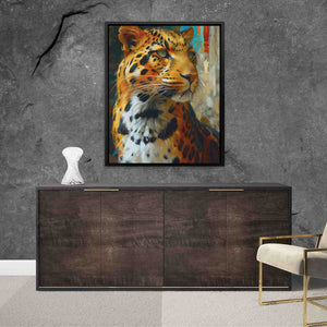 a painting of a leopard in a living room