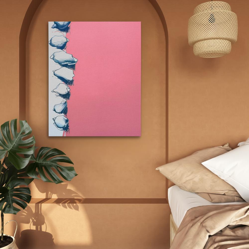 a pink and white painting on a wall