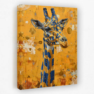 a painting of a giraffe on a yellow background