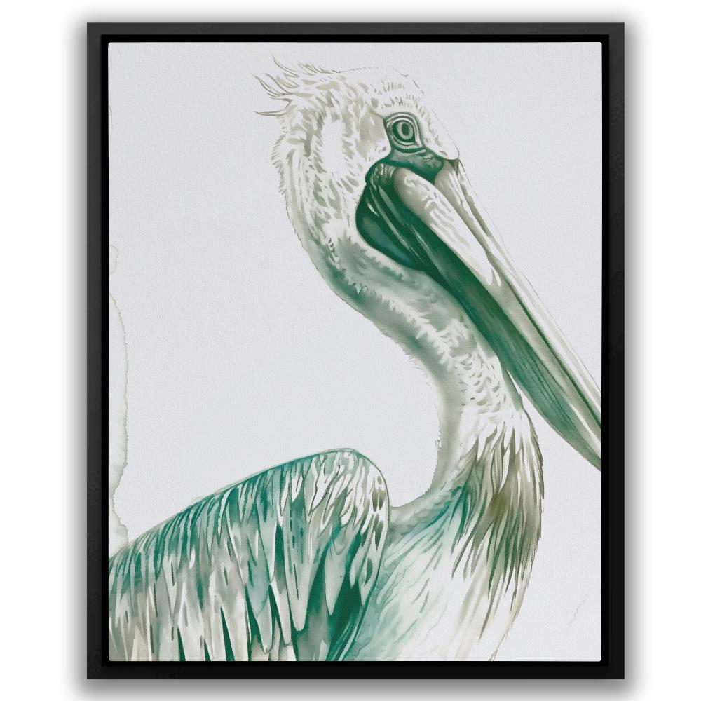 a painting of a pelican on a white background