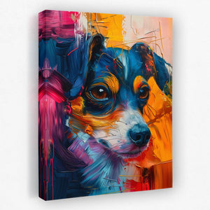 a colorful painting of a dog on a canvas