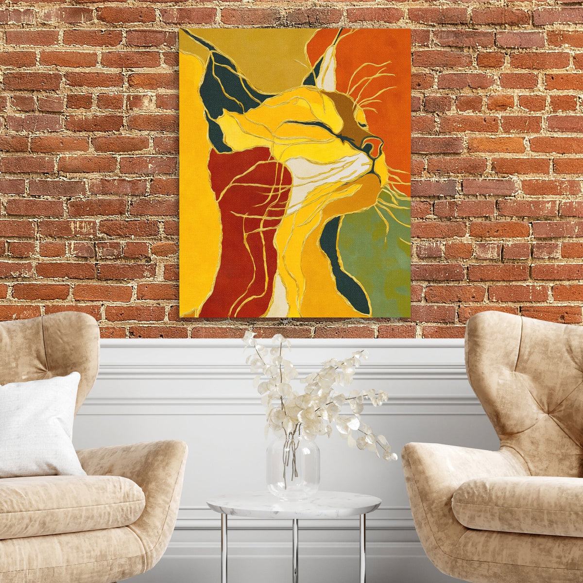 Feline String Line canvas wall art, room view