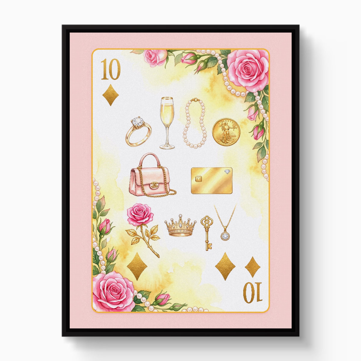 Fem Lux 10 of Diamonds Card — fem lux 10 of diamonds card white studio framed black