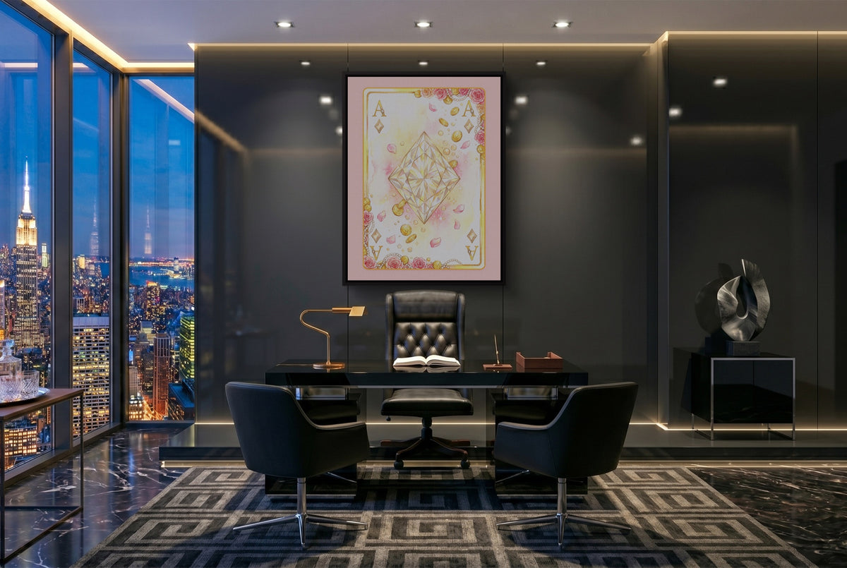 Fem Lux Ace of Diamonds Card — fem lux ace of diamonds card office with city view 3 1port framed black