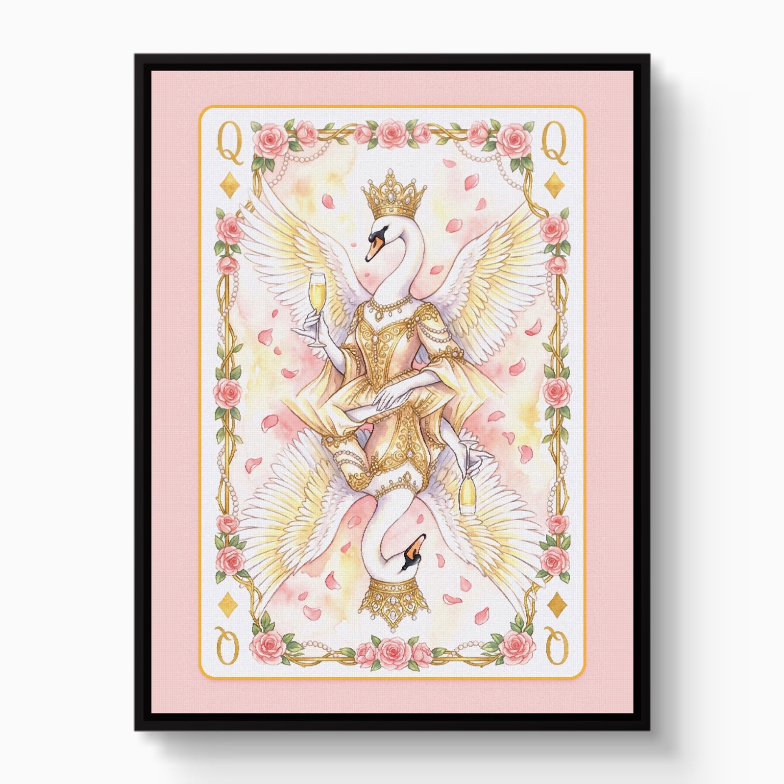 Fem Lux Queen of Diamonds Card — fem lux queen of diamonds card white studio framed black