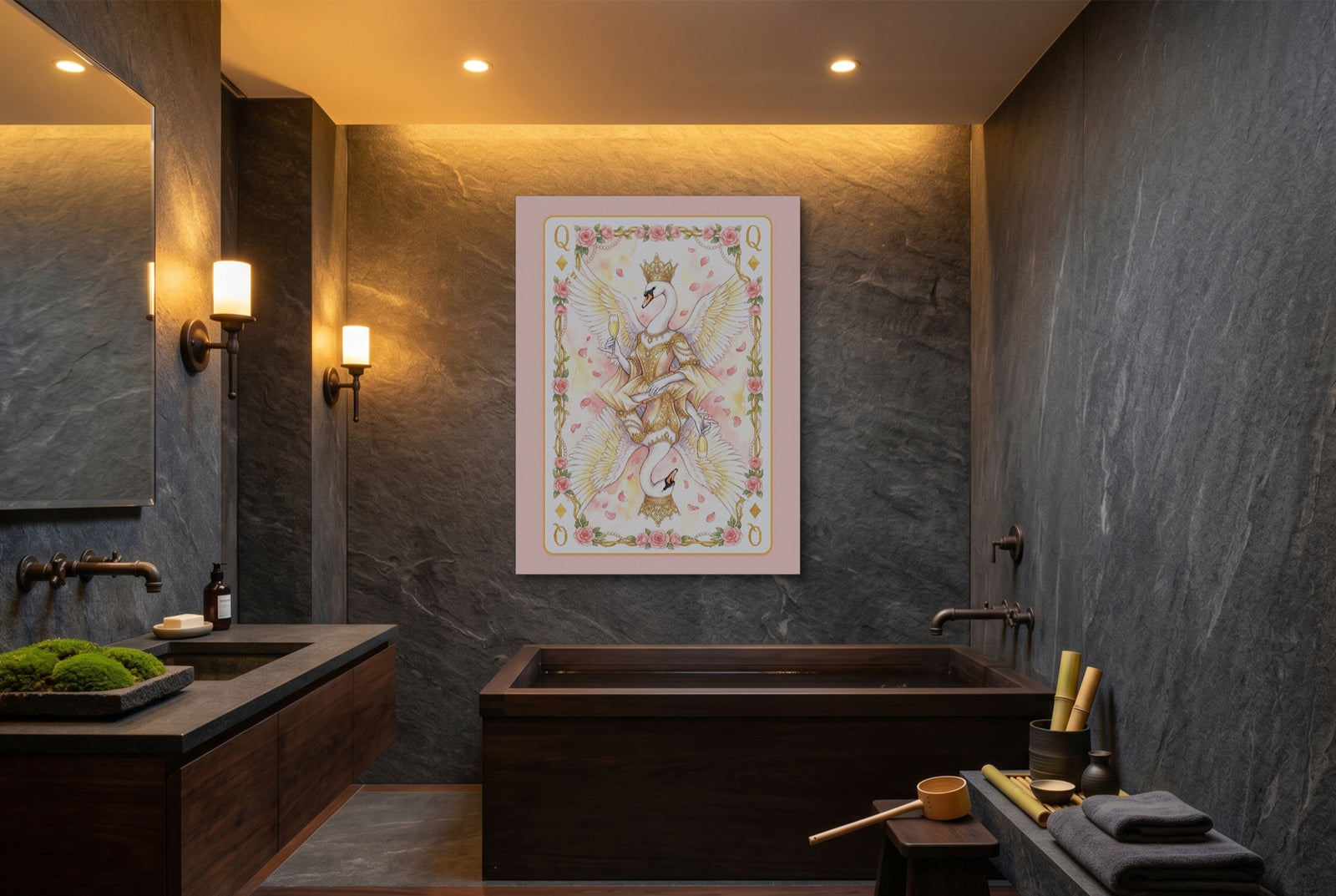 Fem Lux Queen of Diamonds Card — fem lux queen of diamonds card white studio framed black