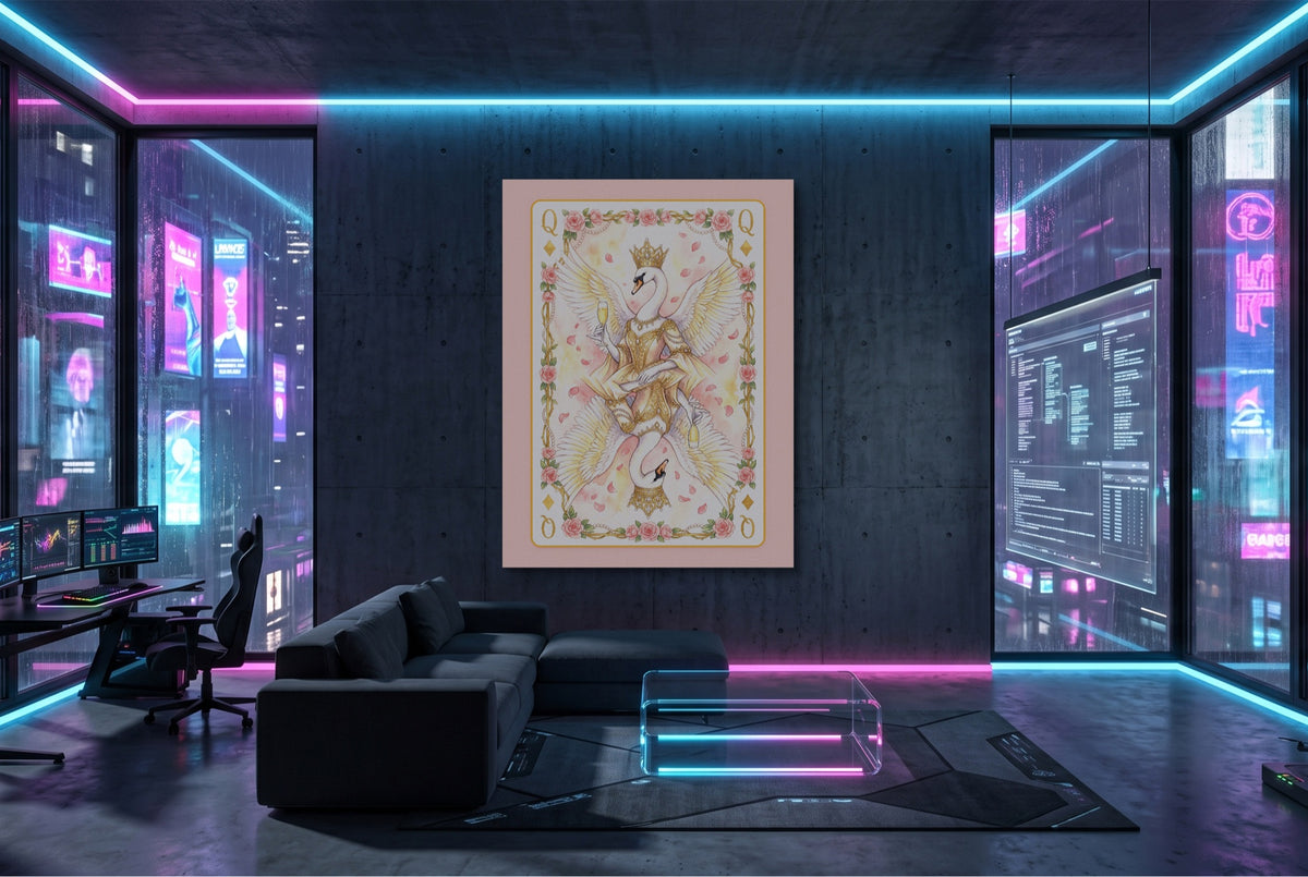 Fem Lux Queen of Diamonds Card — fem lux queen of diamonds card modern living room interior 1port flush print