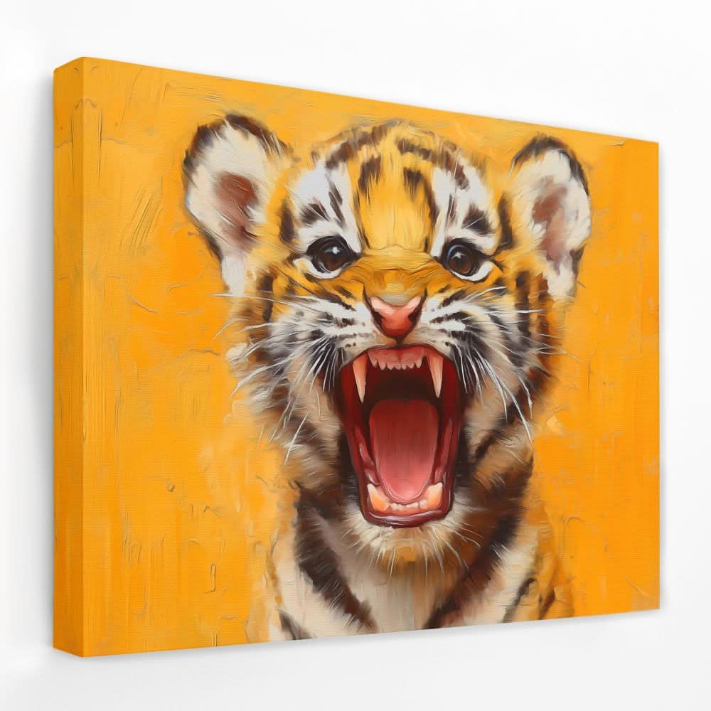 Ferocious Tiger Cub - Animals Canvas Wall Art