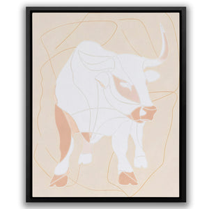 a painting of a bull on a beige background