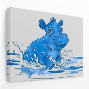 a painting of a blue hippo in the water