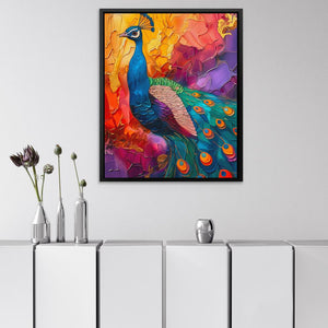 a painting of a peacock on a white wall