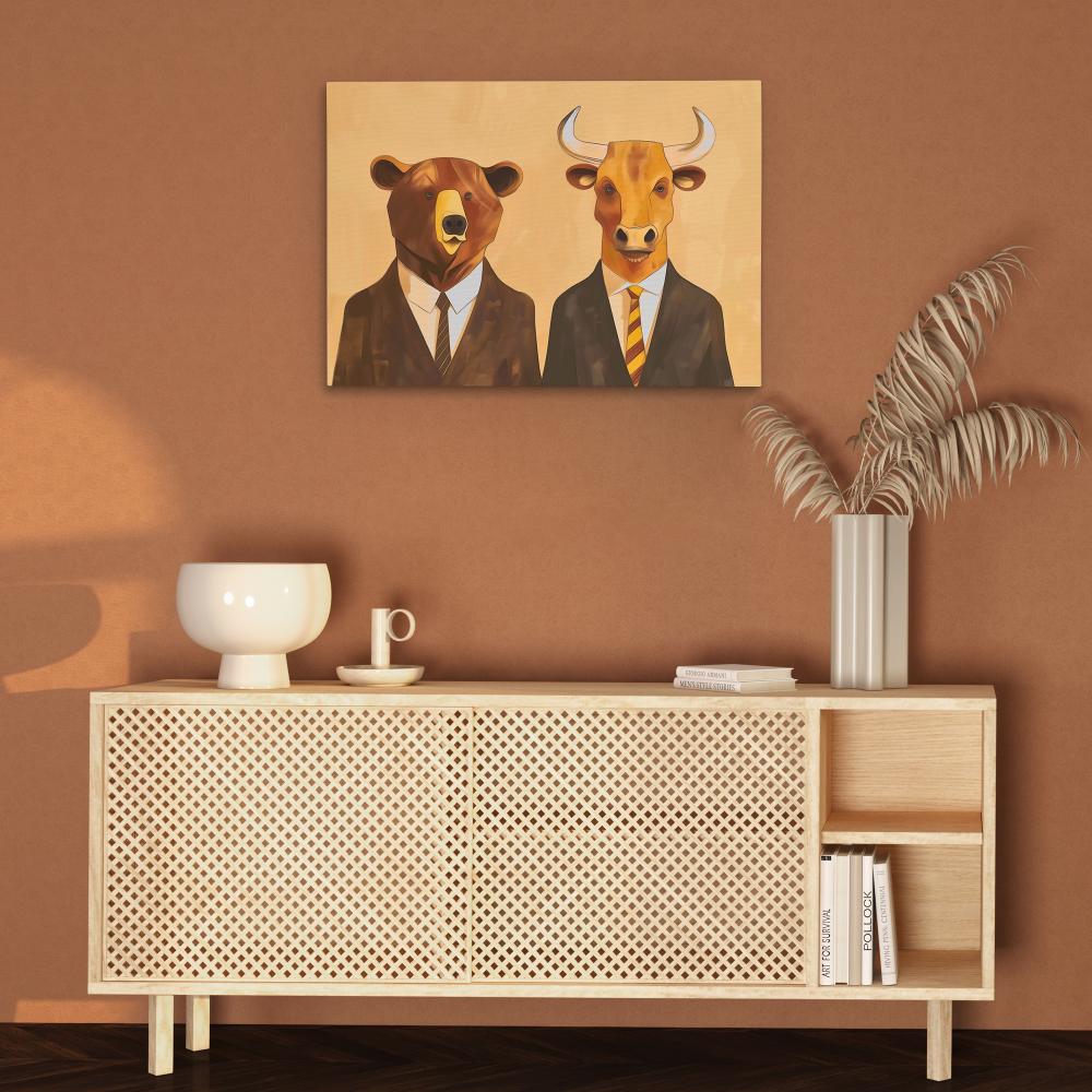 a painting of two cows wearing suits and ties