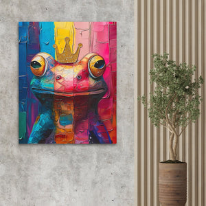 a painting of a frog on a wall next to a potted plant