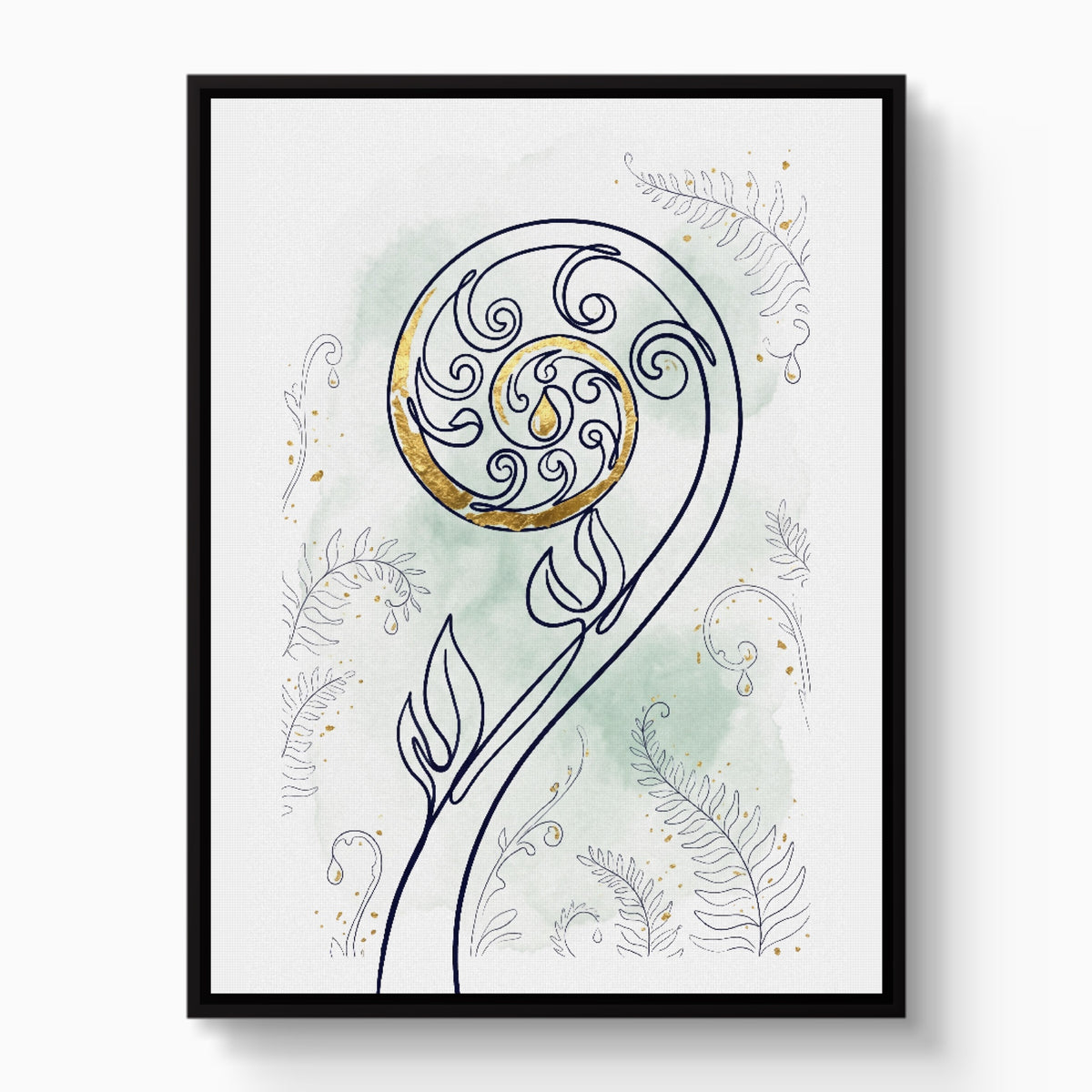 Fiddlehead Golden Spiral — fiddlehead golden spiral white studio framed black