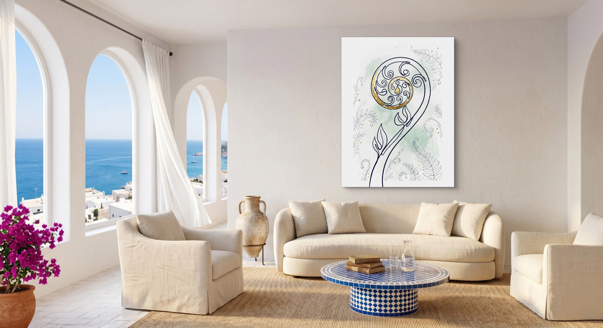 Fiddlehead Golden Spiral — fiddlehead golden spiral beachside couch livingroom 1port flush print