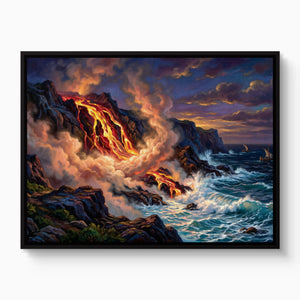 Fiery Ocean Shore — fiery ocean shore white studio framed black
