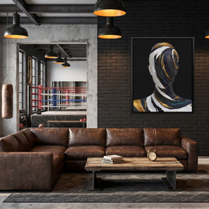 Figurative Torso Black Gold canvas wall art, room view