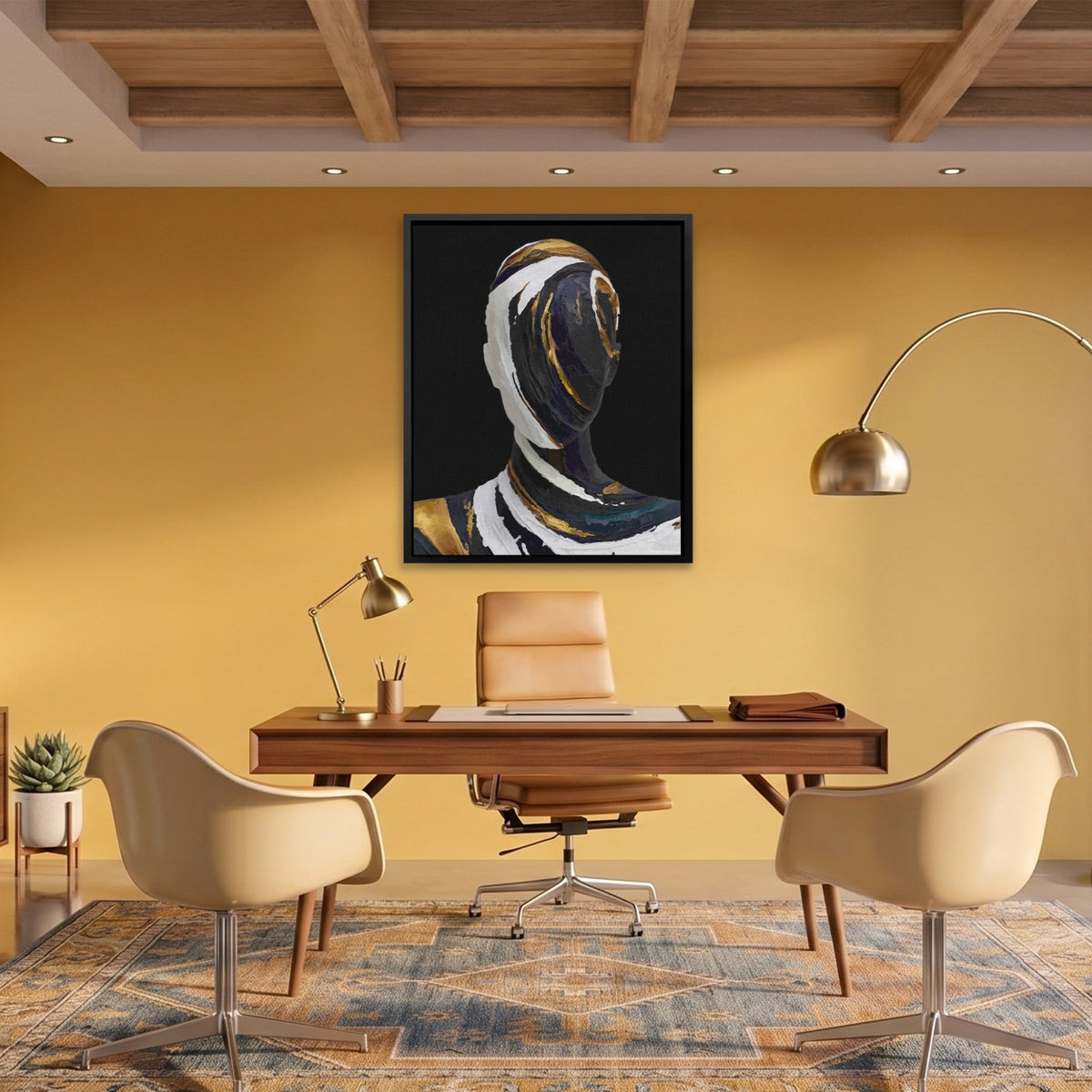 Figurative Torso Black Gold canvas wall art, room view