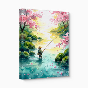 Fisherman Blossom River — fisherman blossom river angled flush print