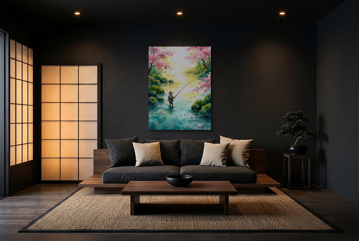 Fisherman Blossom River — fisherman blossom river modern minimalist living room 2 1port flush print