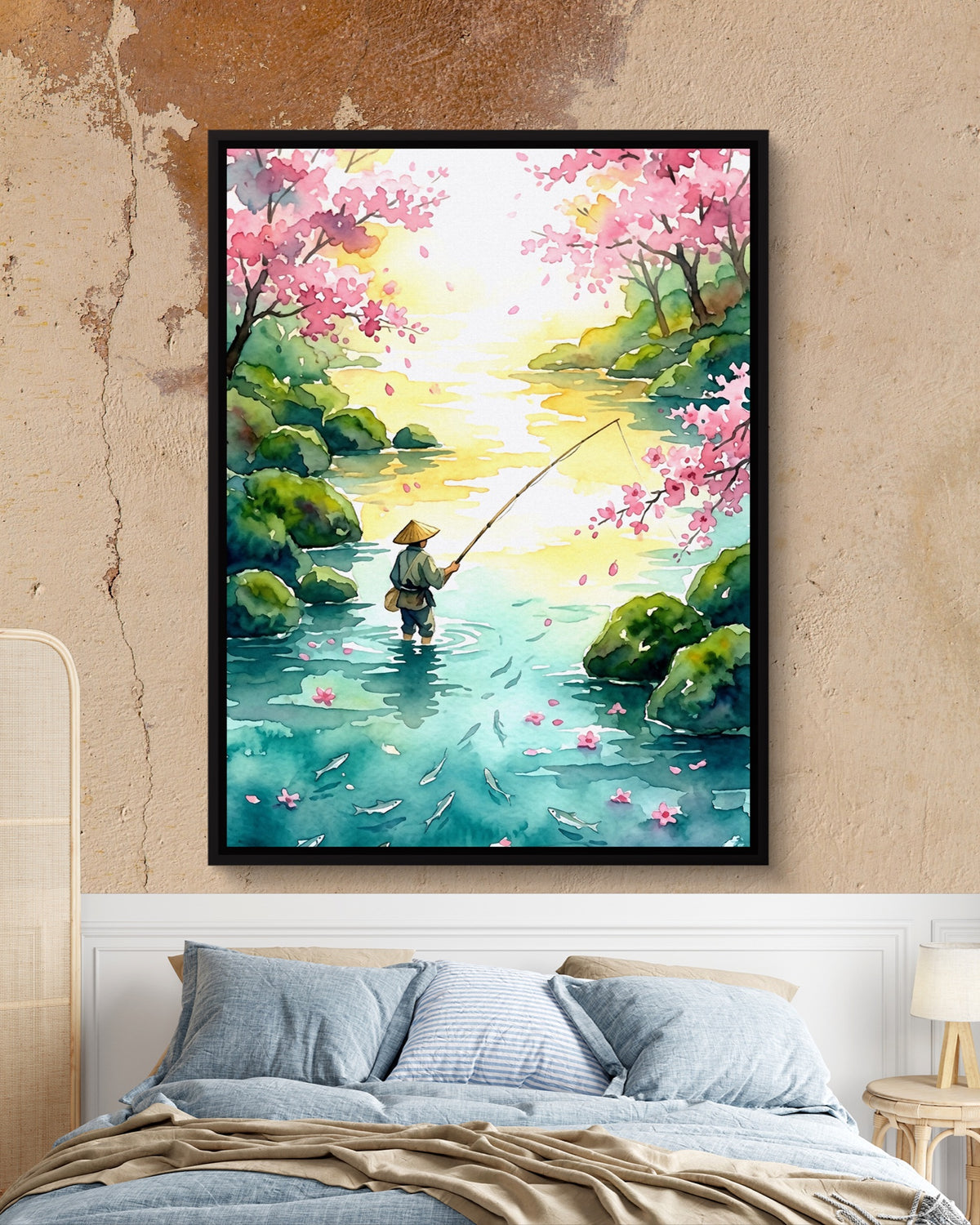 Fisherman Blossom River — fisherman blossom river psd mocha bedroom 1port framed black