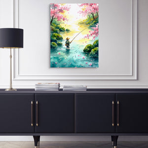 Fisherman Blossom River — fisherman blossom river sq blue cabinet 1port flush print
