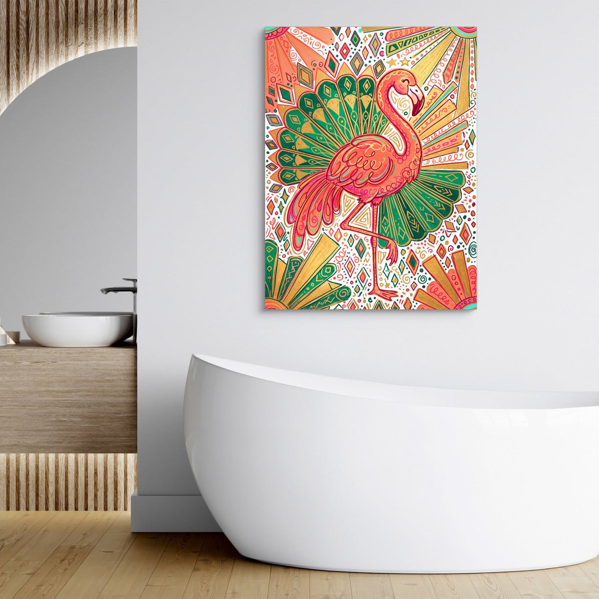 Flamingo Emerald Fan - Luxury Wall Art