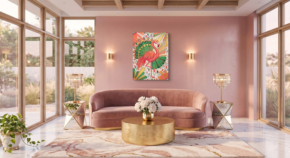 Flamingo Emerald Fan - Luxury Wall Art