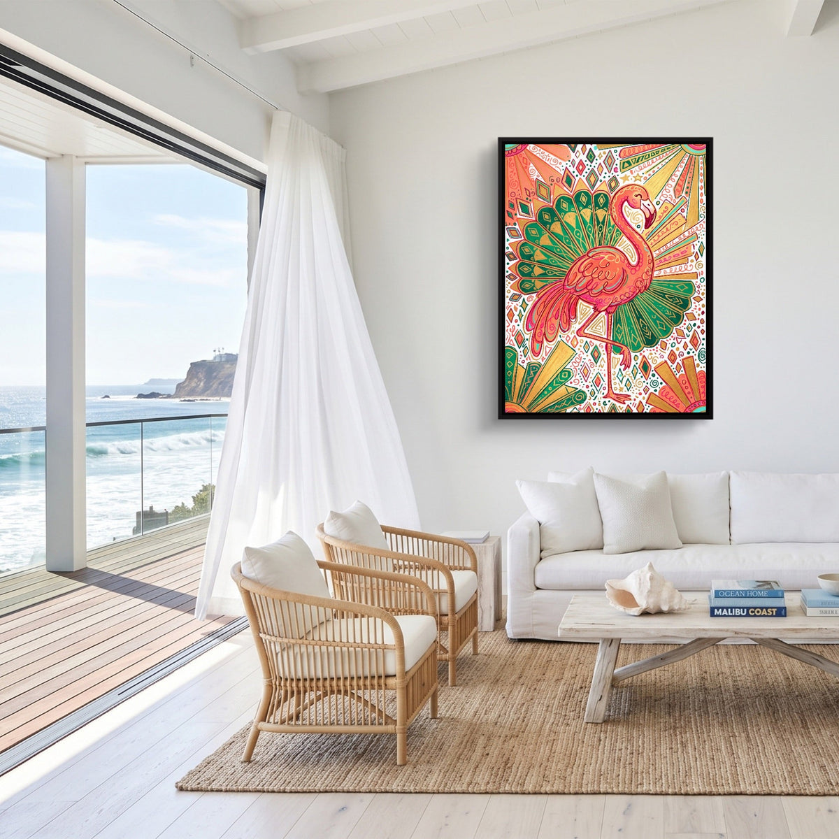 Flamingo Emerald Fan - Luxury Wall Art