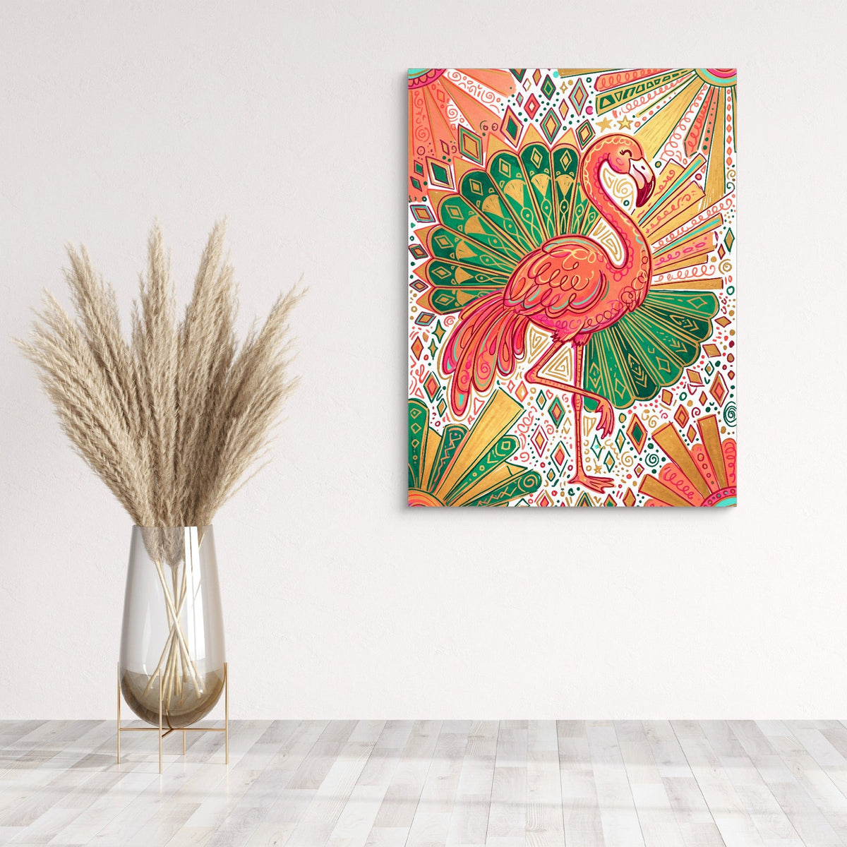 Flamingo Emerald Fan - Luxury Wall Art