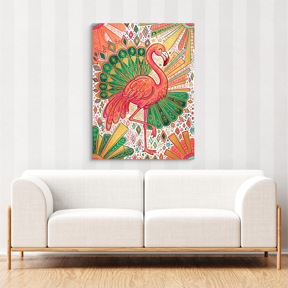Flamingo Emerald Fan - Luxury Wall Art