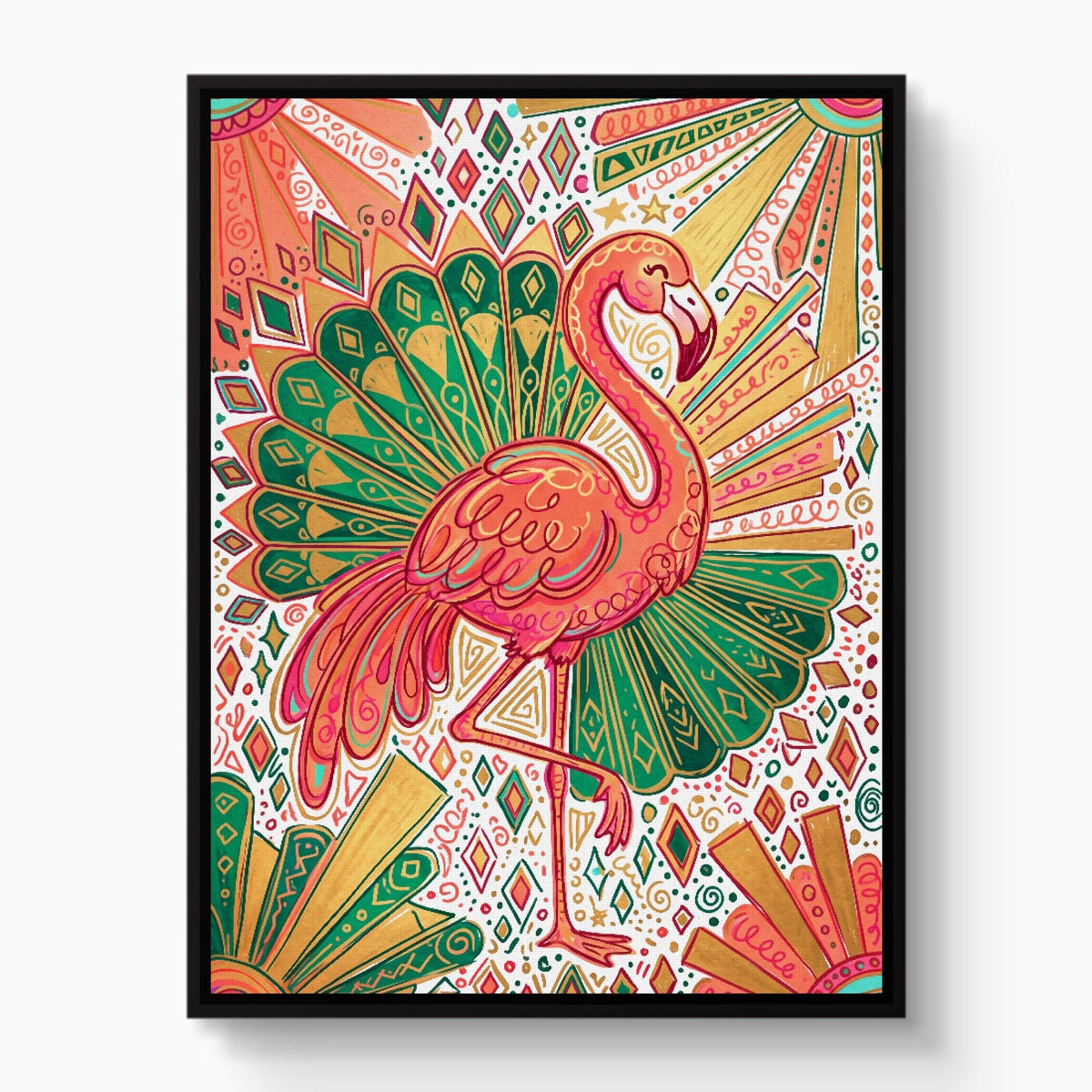 Flamingo Emerald Fan - Luxury Wall Art