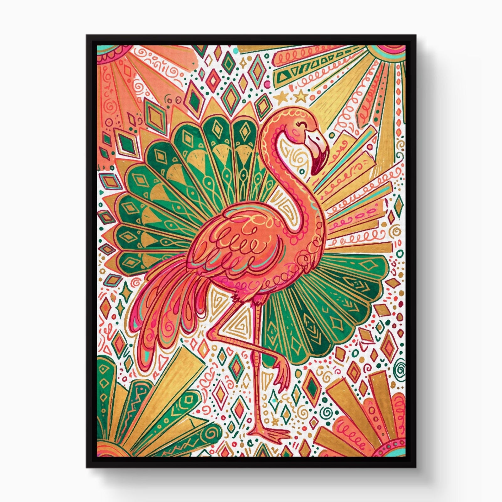 Flamingo Emerald Fan - Luxury Wall Art
