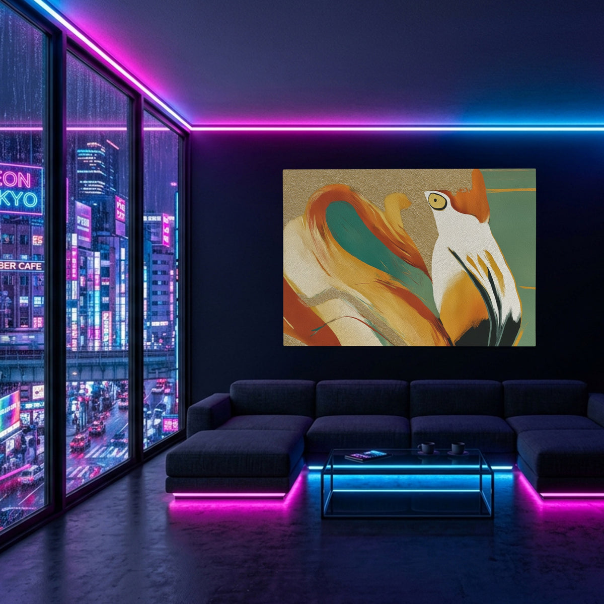 Flamingo Fragmented Stare — Flamingo Fragmented Stare Blue Pink Neon Room Land 71