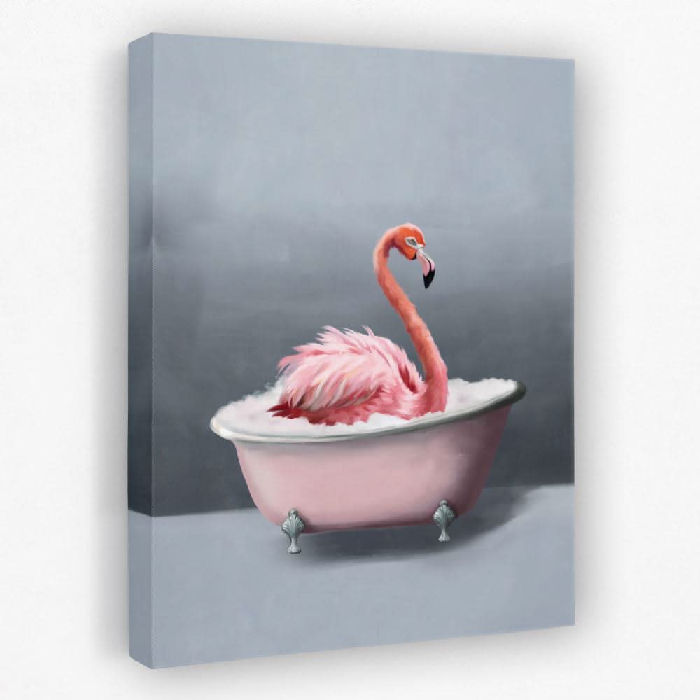 Flamingo In The Bath - Bathtub Canvas Wall Art