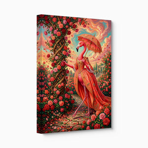 Flamingo's Rose Stroll — flamingo's rose stroll angled flush print
