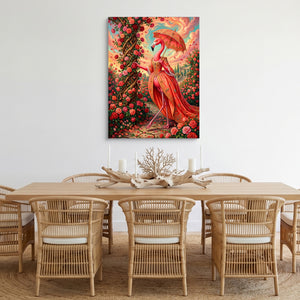 Flamingo's Rose Stroll — flamingo's rose stroll sq cozy dining room 1port flush print