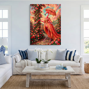 Flamingo's Rose Stroll — flamingo's rose stroll sq cute livingroom 1port flush print