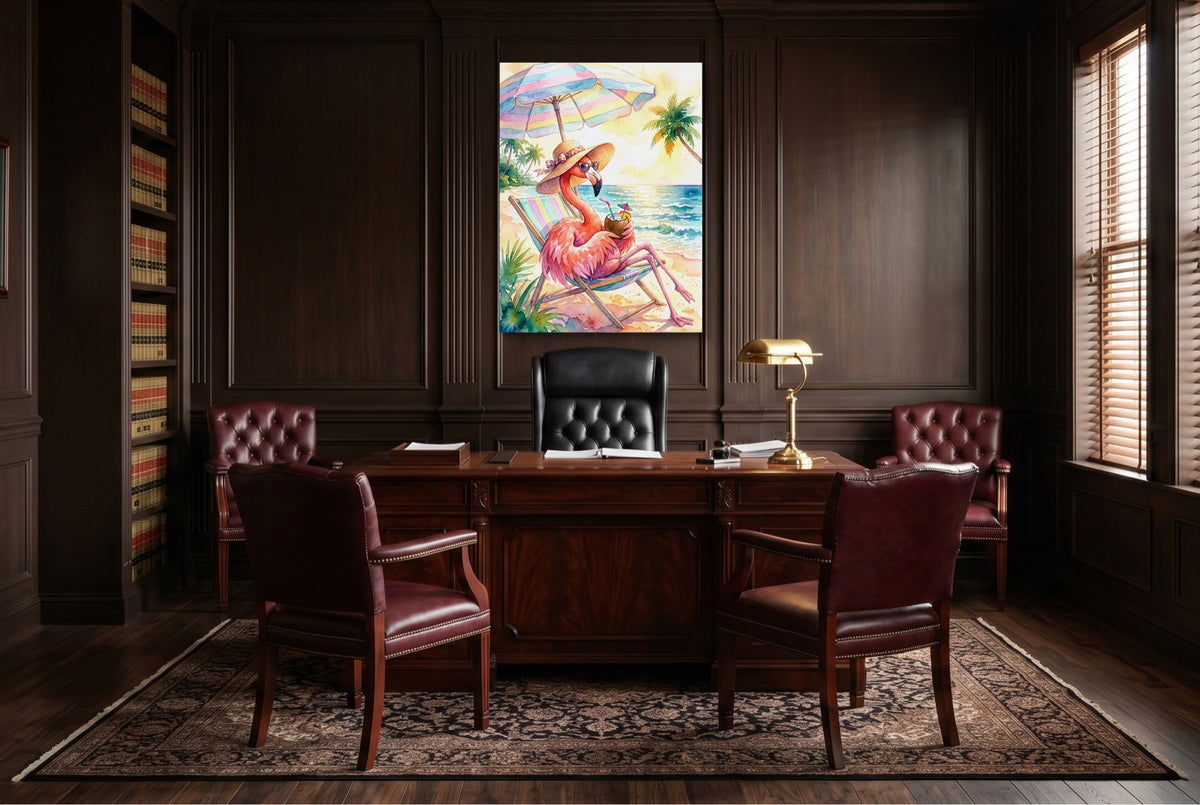 Flamingo Siesta — flamingo siesta wooden office with desk 1port flush print