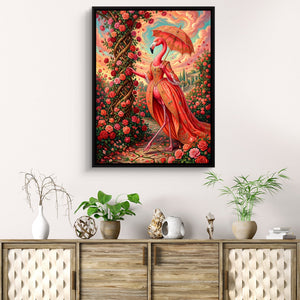Flamingo's Rose Stroll - Luxury Wall Art